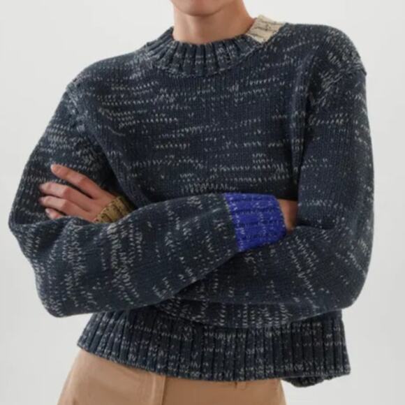 COS Sweaters - COS Contrast-Knit Jumper Womens M Dark Gray Wool Blend Long Sleeve Crewneck